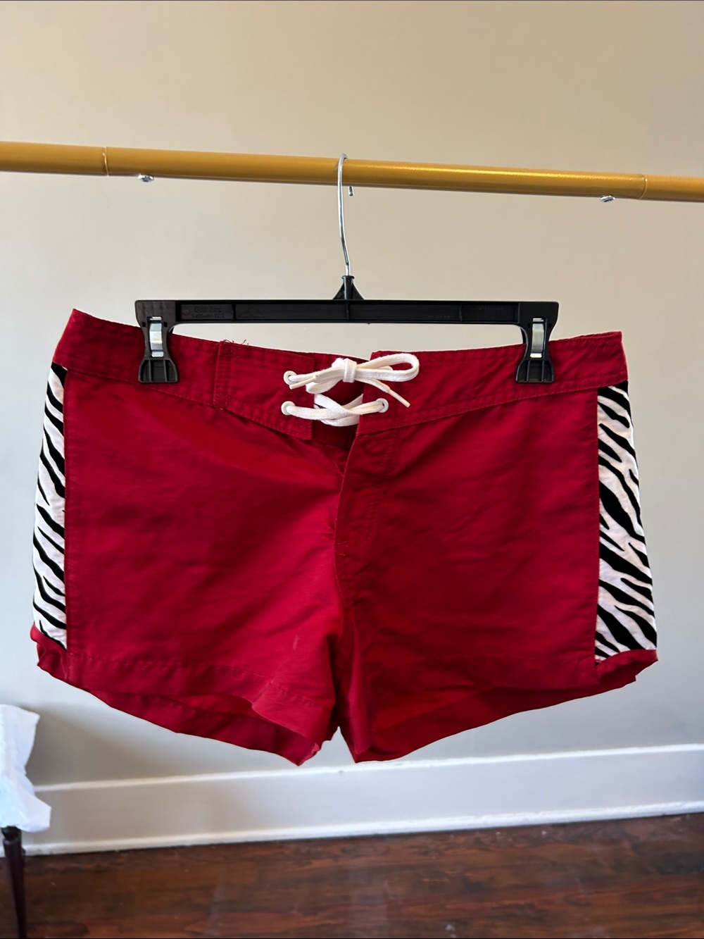 Red Women's Swim/Board Shorts with Zebra Side Panels